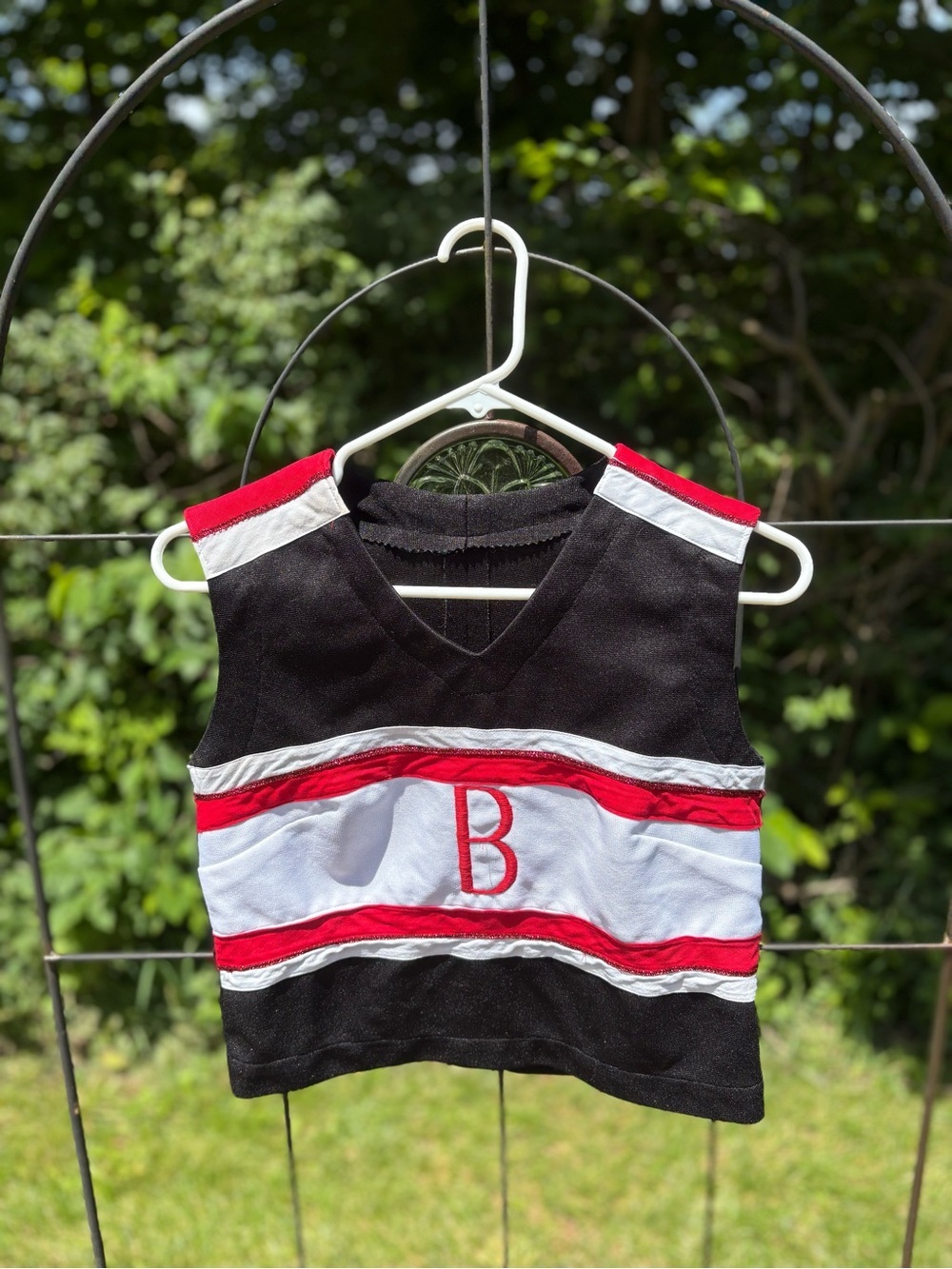 Cheer Top Black White Red Sleeveless Crop Top Embroidered 'B' Glitter Tank Sport